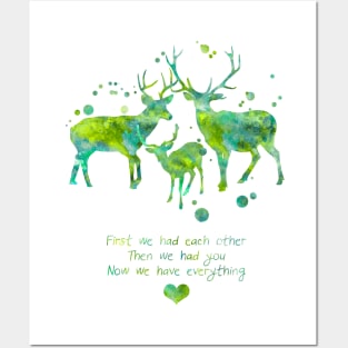 Watercolor Deer Family With Quote Posters and Art